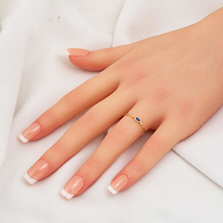 Lacivert Taşlı 14 Ayar Altın Markiz Yüzük