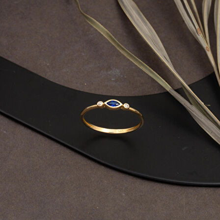 Lacivert Taşlı 14 Ayar Altın Markiz Yüzük