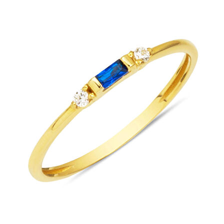 Mavi Bagetli Minimal 14 Ayar Altın Yüzük