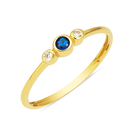 Mavi Tektaşlı Tria Altın Yüzük 14 Ayar
