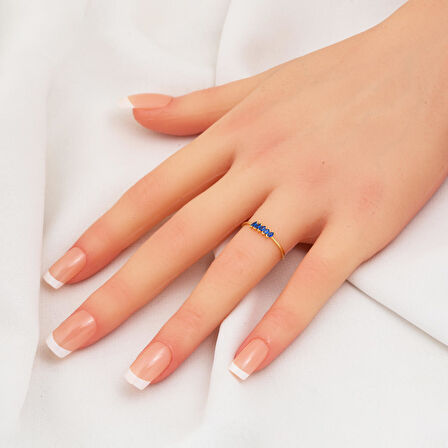 Lacivert 14 Ayar Altın Beştaş Minimal Yüzük