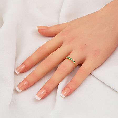 Yeşil Baget Altın Yüzük 14 Ayar