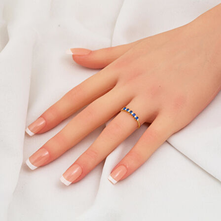 Lacivert Bagetli Altın Yüzük 14 Ayar