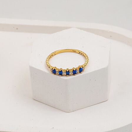 Lacivert Bagetli Altın Yüzük 14 Ayar