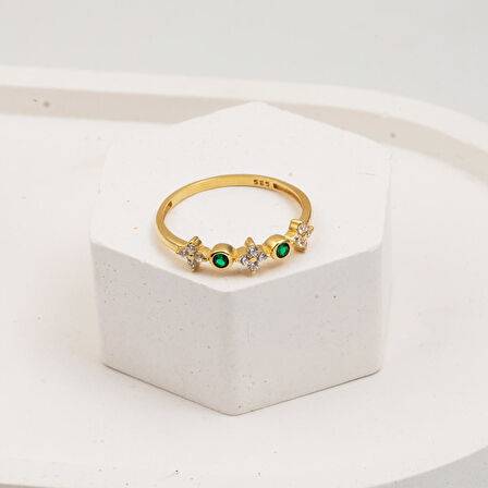 Yeşil Taşlı Lotus 14 Ayar Altın Yüzük