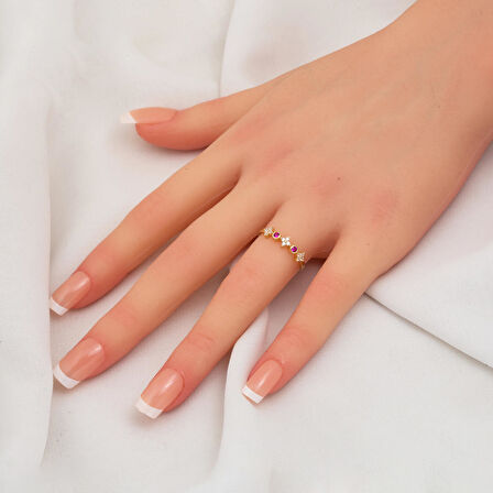 Kırmızı Taşlı Lotus 14 Ayar Altın Yüzük