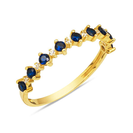 Safir Işıltısı Yarımtur 14 Ayar Altın Yüzük