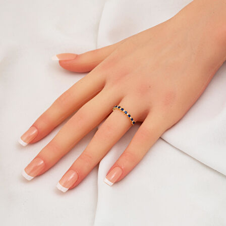 Safir Işıltısı Yarımtur 14 Ayar Altın Yüzük