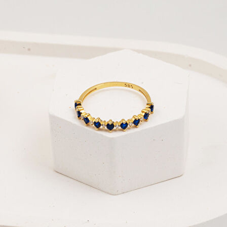 Safir Işıltısı Yarımtur 14 Ayar Altın Yüzük