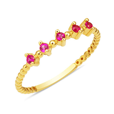 Kırmızı Taşlı 14 Ayar Altın Yüzük