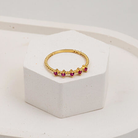 Kırmızı Taşlı 14 Ayar Altın Yüzük