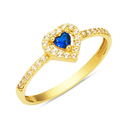 Mavi Kalpli 14 Ayar Altın Yüzük