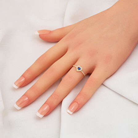 Mavi Kalpli 14 Ayar Altın Yüzük