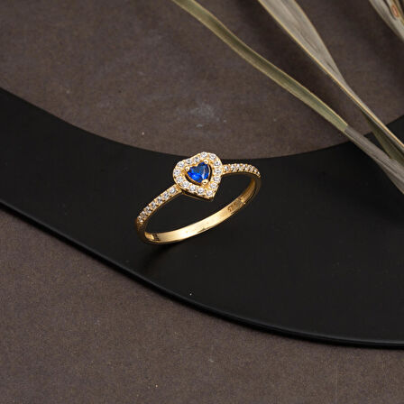 Mavi Kalpli 14 Ayar Altın Yüzük