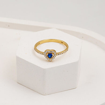 Mavi Kalpli 14 Ayar Altın Yüzük