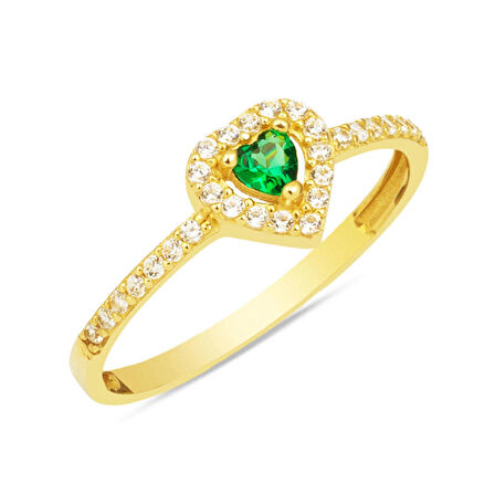 Yeşil Kalpli Altın Yüzük 14 Ayar