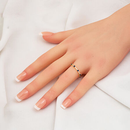 Yarımtur Lacivert Taşlı 14 Ayar Altın Yüzük