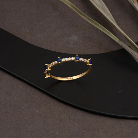 Yarımtur Lacivert Taşlı 14 Ayar Altın Yüzük