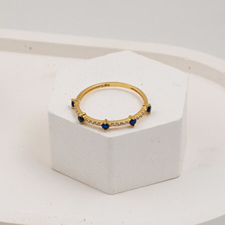 Yarımtur Lacivert Taşlı 14 Ayar Altın Yüzük