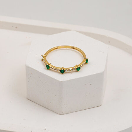 Yarımtur Yeşil Taşlı 14 Ayar Altın Yüzük