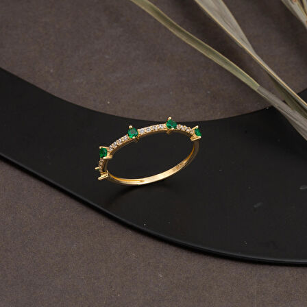 Yarımtur Yeşil Taşlı 14 Ayar Altın Yüzük