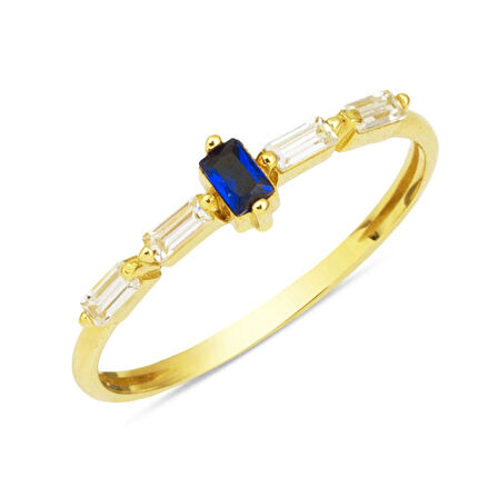 Lacivert Bagetli 14 Ayar Altın Yüzük