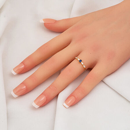 Lacivert Bagetli 14 Ayar Altın Yüzük