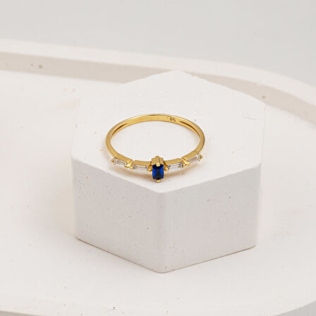 Lacivert Bagetli 14 Ayar Altın Yüzük