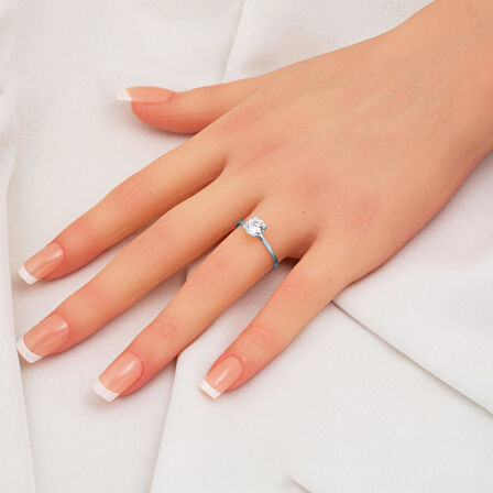 Beyaz Altın Tektaş Yüzük 14 Ayar