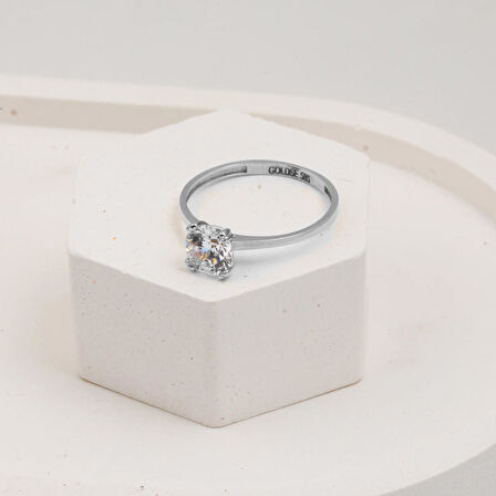 Beyaz Altın Tektaş Yüzük 14 Ayar