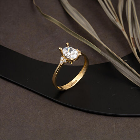 Oval 14 Ayar Altın Tektaş Yüzük