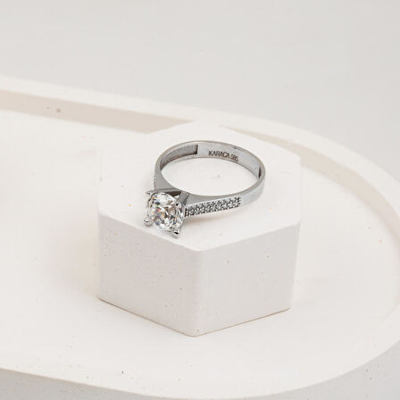 Beyaz 14 Ayar Altın Tektaş Yüzük