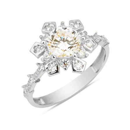 Serenay Beyaz Altın 14 Ayar Tektaş Yüzük