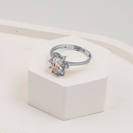 Zambak 14 Ayar Beyaz Altın Tektaş Yüzük