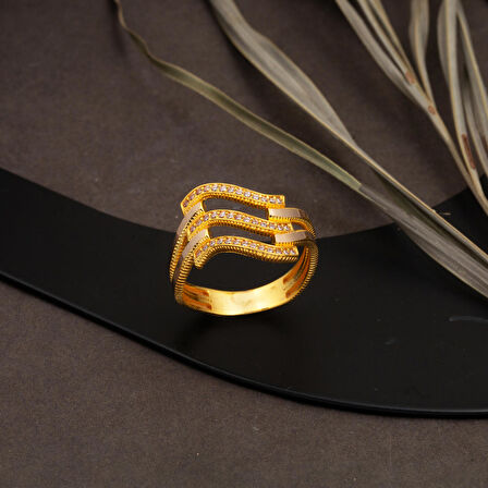 Zikzaklı 3 Sıra Kaburga 14 Ayar Altın Yüzük