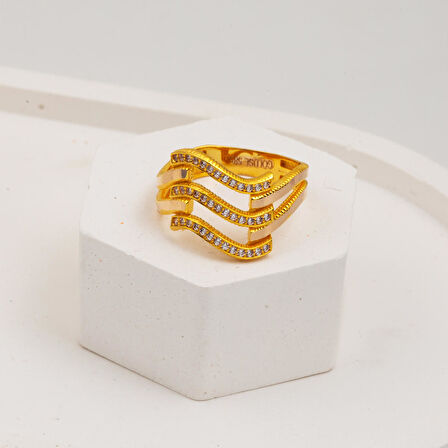 Zikzaklı 3 Sıra Kaburga 14 Ayar Altın Yüzük