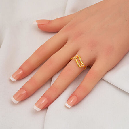 Zikzaklı Ajda 14 Ayar Altın Kaburga Yüzük