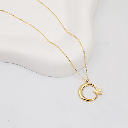 14 Ayar Altın Ayyıldız Kolye