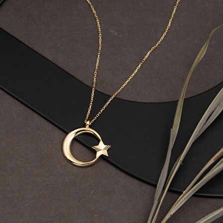 14 Ayar Altın Ayyıldız Kolye