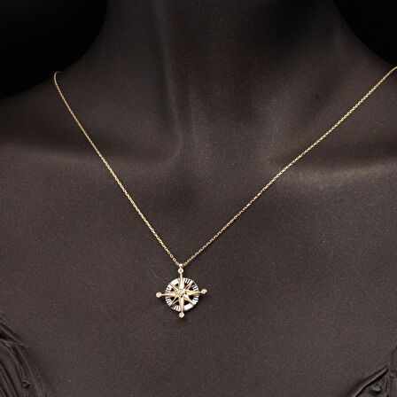 Pusula 14 Ayar Altın Kolye