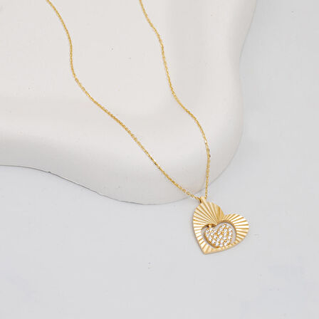 Parıltılı Kalp Altın Kolye 14 Ayar