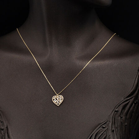 Bagetli Kalp 14 Ayar Altın Kolye