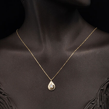 Bagetli 14 Ayar Altın Damla Kolye