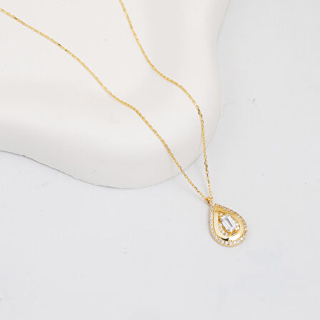 Bagetli 14 Ayar Altın Damla Kolye