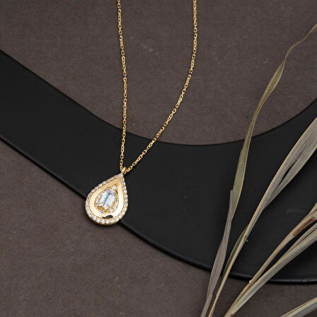 Bagetli 14 Ayar Altın Damla Kolye