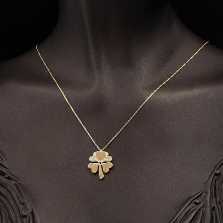 Dört Yapraklı Yonca 14 Ayar Altın Kolye