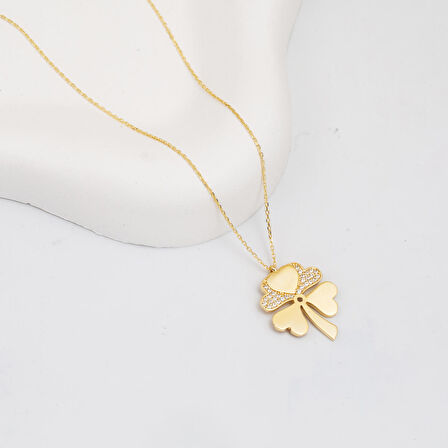 Dört Yapraklı Yonca 14 Ayar Altın Kolye