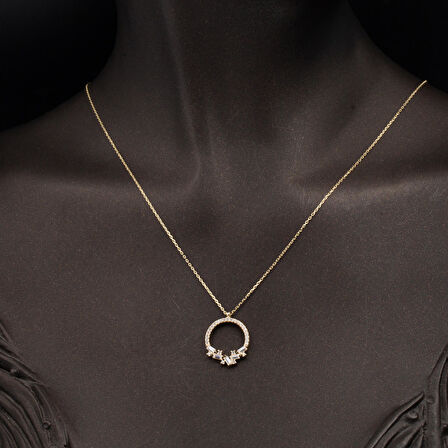 Bagetli Halka Altın Kolye 14 Ayar