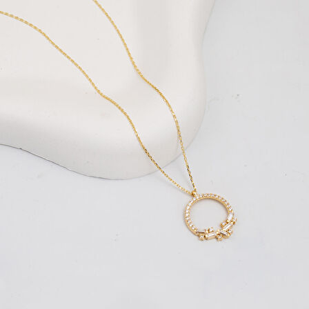 Bagetli Halka Altın Kolye 14 Ayar