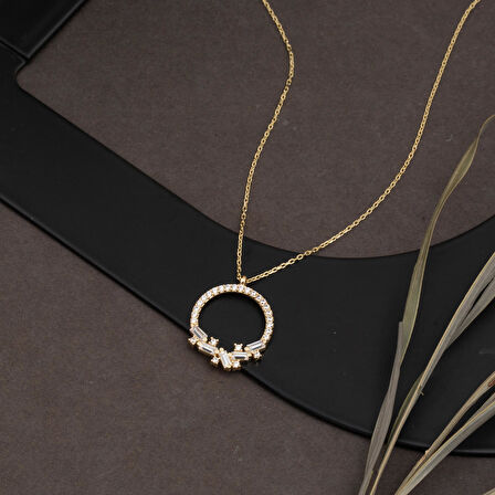 Bagetli Halka Altın Kolye 14 Ayar